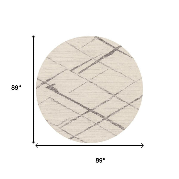 HomeRoots 8' Beige and Gray Abstract Distressed Round Rug - Soft, Stain-Resistant, Modern Design for Any Room 524986