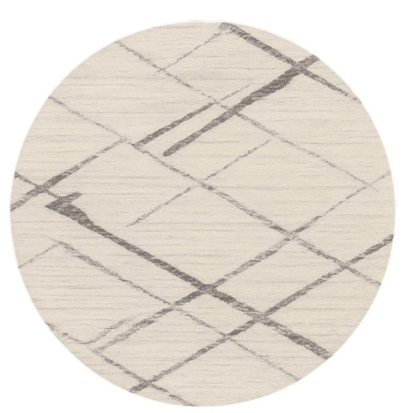 HomeRoots 8' Beige and Gray Abstract Distressed Round Rug - Soft, Stain-Resistant, Modern Design for Any Room 524986