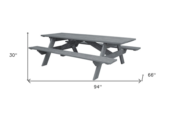 Homeroots 94" Gray Solid Wood Outdoor Picnic Table  Solid Wood 524997