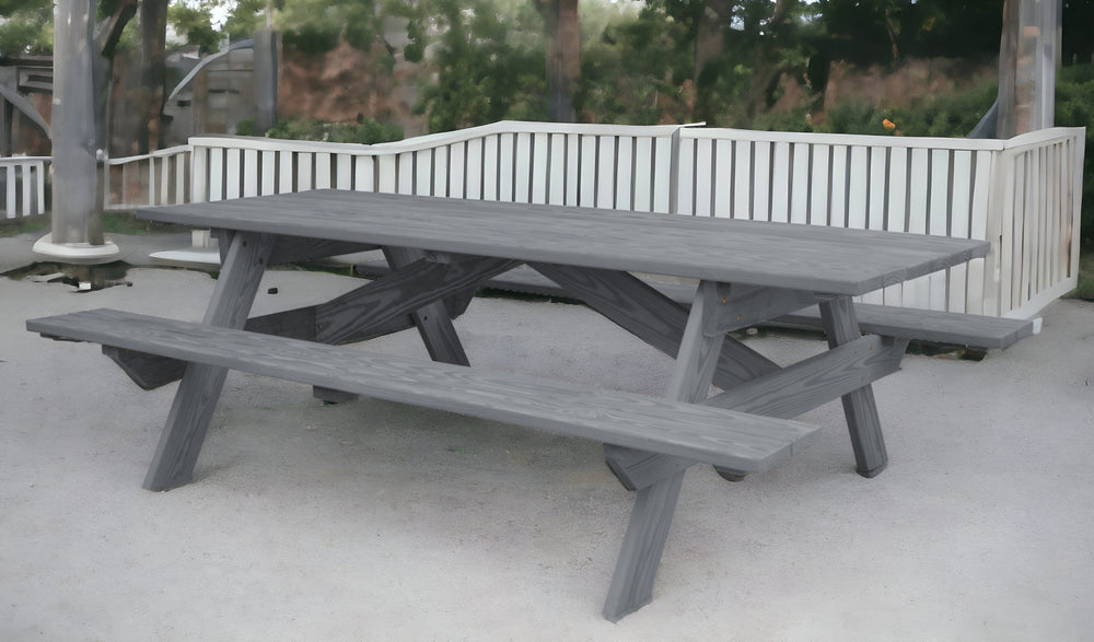 Homeroots 94" Gray Solid Wood Outdoor Picnic Table  Solid Wood 524997