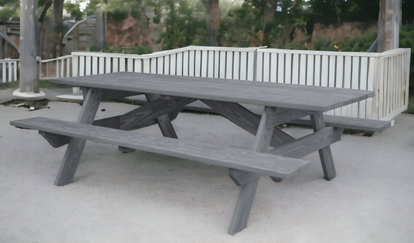 Homeroots 94" Gray Solid Wood Outdoor Picnic Table  Solid Wood 524997