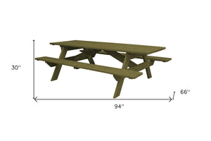Homeroots 94" Green Solid Wood Outdoor Picnic Table  Solid Wood 524998