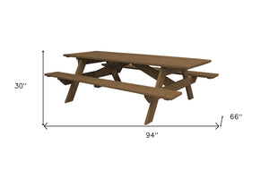 Homeroots 94" Wood Brown Solid Wood Outdoor Picnic Table  Solid Wood 524999