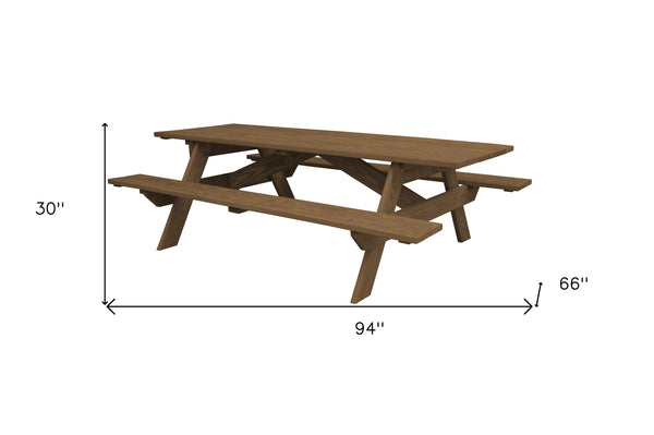 Homeroots 94" Wood Brown Solid Wood Outdoor Picnic Table  Solid Wood 524999