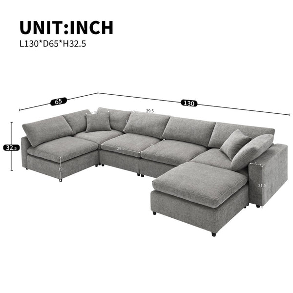 English Elm [video Modular Cloud Sectional Sofa Chenille Six Seat Sleeper with Ottoman for Living Room Gray N723S9583G