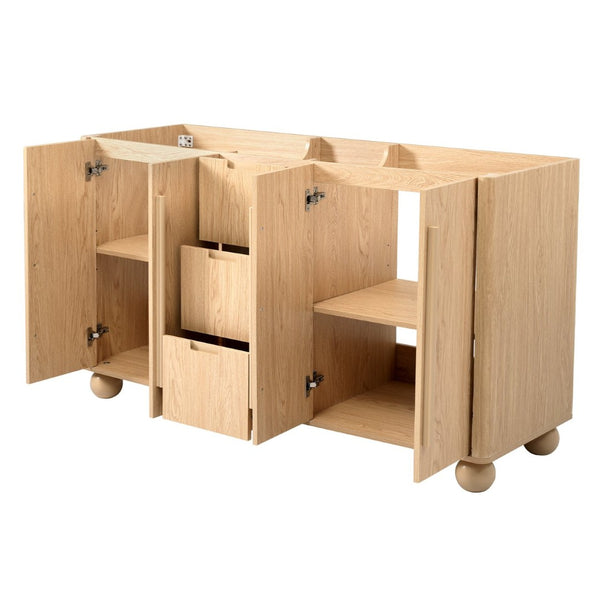 English Elm [cabinet Only] 58 Inch Double Sink Vanity Base Wood Grain Mdf Soft Close Storage N759S425429N