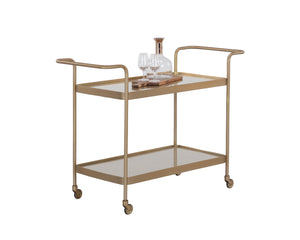 Sunpan DURVA Coastal Bar Cart – Elegant Glass & Rattan Serving Station for Stylish Entertaining Spaces 111311