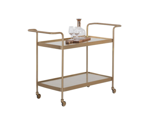 Sunpan DURVA Coastal Bar Cart – Elegant Glass & Rattan Serving Station for Stylish Entertaining Spaces 111311
