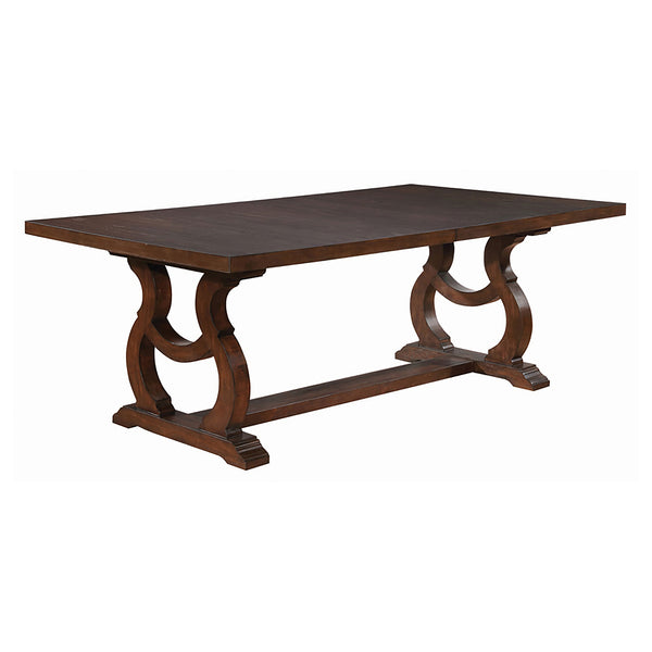 English Elm Fremont Double-Pedestal Antique Brown Trestle Dining Table with Removable Leaf, Brass Lock, Solid Craftsmanship B062S00832
