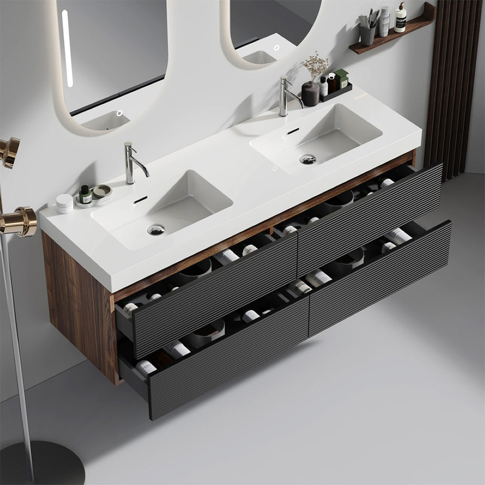English Elm Emilia 60 Inch Freestanding Oak Vanity with Ceramic Sink and Soft Close Drawers W1865S00192