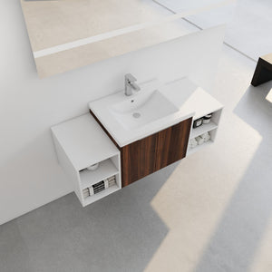 English Elm 48 Inch Wall Mounted Bathroom Vanity with Resin Sink, Soft-Close Doors, Metal Handles, Storage—Durable Eco Plywood California Walnut W999S00185