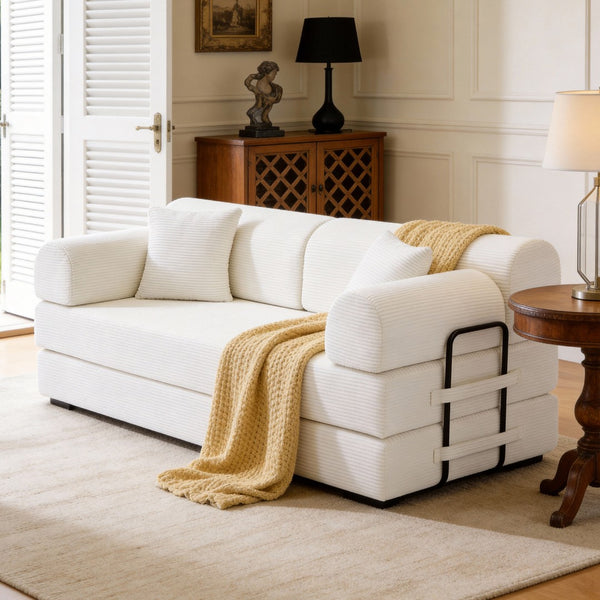 English Elm Convertible Corduroy Floor Sofa Folds Flat as Sleeper Daybed for Studio Living Beige W5532P438815