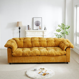 English Elm 99.2" Chenille Modern Deep Seat Sofa with Cloud-Like Cushioning, Zippered Arm Pads & Solid Wood Frame Yellow W1193S00151