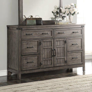 English Elm Storehouse Six Drawer Two Door Dresser with Iron Rivets in Smoked Grey Finish B108P481223