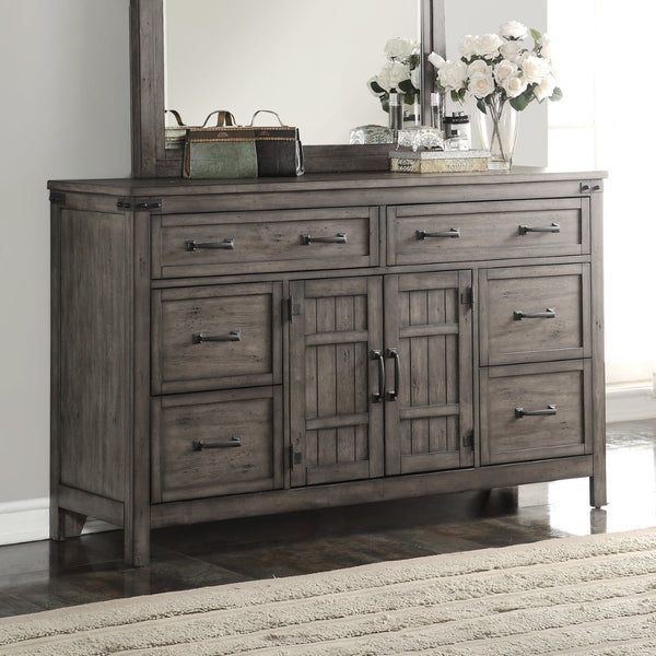 English Elm Storehouse Six Drawer Two Door Dresser with Iron Rivets in Smoked Grey Finish B108P481223