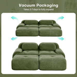 English Elm 2-seat Modular Corduroy Sofa Ergonomic Curved Design with Resilient Cushioning for Living Rooms Olive Green W714S01256