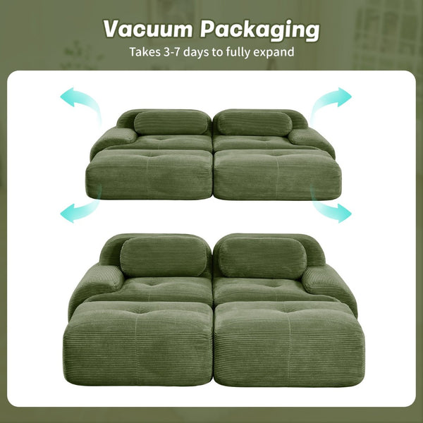English Elm 2-seat Modular Corduroy Sofa Ergonomic Curved Design with Resilient Cushioning for Living Rooms Olive Green W714S01256