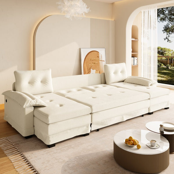 English Elm 109.5" Oversized U-shaped Sectional Sleeper Chenille Modular Sofa with Usb Ports Beige+White W1885S00438