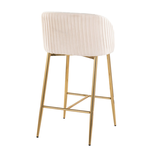 English Elm Fran Pleated Counter Stool Set Of 2 - Luxurious White Velvet & Gold Metal For Stylish Counter Seating B202S00273