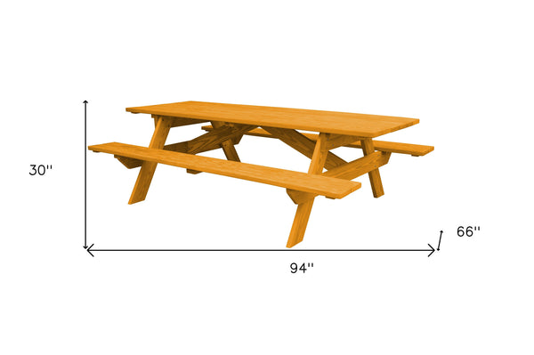 Homeroots 94" Natural Solid Wood Outdoor Picnic Table  Solid Wood 525000