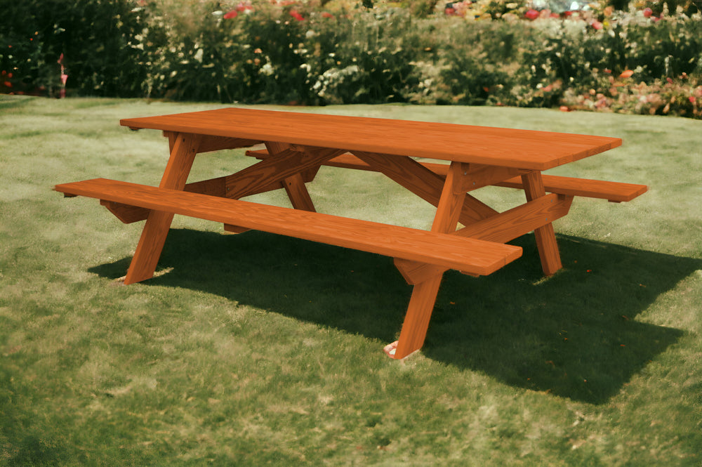 Homeroots 94" Red Solid Wood Outdoor Picnic Table  Solid Wood 525001