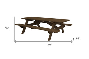 Homeroots 94" Dark Brown Solid Wood Outdoor Picnic Table  Solid Wood 525002