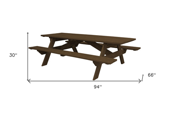 Homeroots 94" Dark Brown Solid Wood Outdoor Picnic Table  Solid Wood 525002