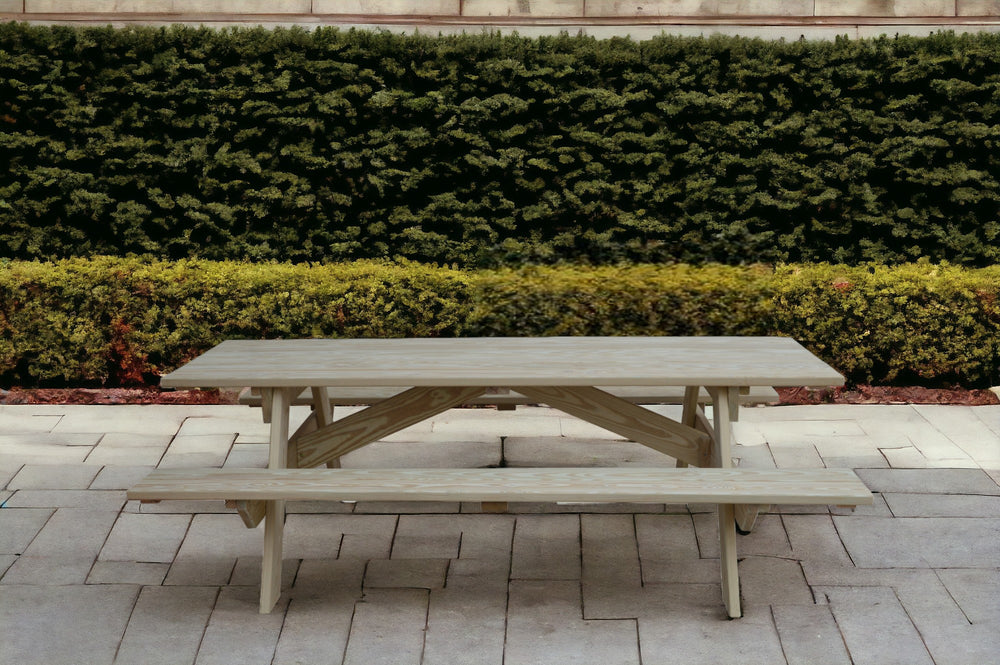 Homeroots 94" Natural Solid Wood Outdoor Picnic Table  Solid Wood 525003