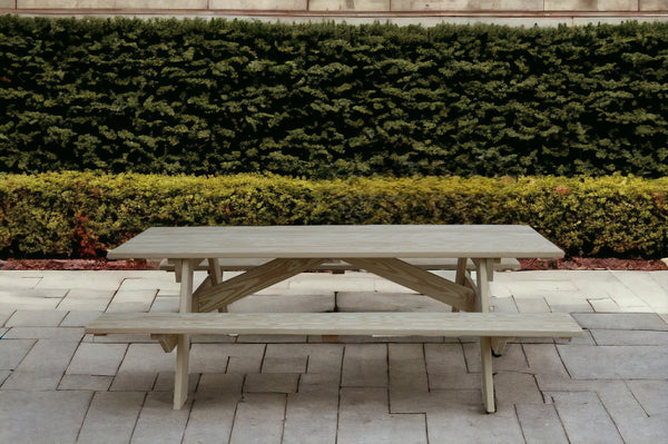 Homeroots 94" Natural Solid Wood Outdoor Picnic Table  Solid Wood 525003