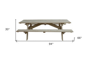 Homeroots 94" Natural Solid Wood Outdoor Picnic Table  Solid Wood 525003