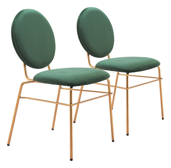 Odessa Dining Chair - Set of 2 Green & Gold 109804 Zuo Modern