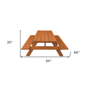 Homeroots 94" Cedar Chest Solid Wood Outdoor Picnic Table With Umbrella Hole  Solid Wood 525004