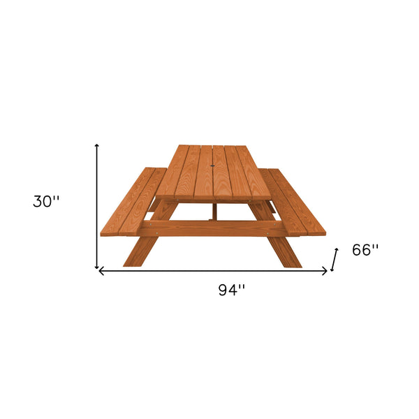 Homeroots 94" Cedar Chest Solid Wood Outdoor Picnic Table With Umbrella Hole  Solid Wood 525004
