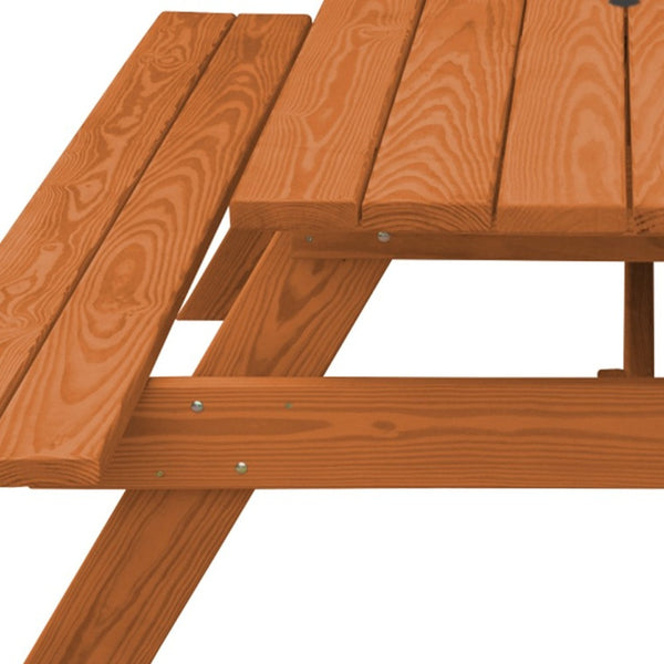 Homeroots 94" Cedar Chest Solid Wood Outdoor Picnic Table With Umbrella Hole  Solid Wood 525004