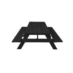 Homeroots Black Solid Wood Dining Set With Two Benches & Umbrella Hole - Perfect For Family Gatherings!   525005