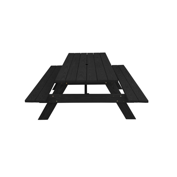 Homeroots Black Solid Wood Dining Set With Two Benches & Umbrella Hole - Perfect For Family Gatherings!   525005