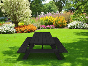 Homeroots Black Solid Wood Dining Set With Two Benches & Umbrella Hole - Perfect For Family Gatherings!   525005