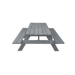 Homeroots 94" Gray Solid Wood Outdoor Picnic Table With Umbrella Hole  Solid Wood 525006