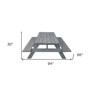 Homeroots 94" Gray Solid Wood Outdoor Picnic Table With Umbrella Hole  Solid Wood 525006
