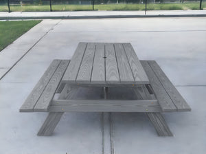 Homeroots 94" Gray Solid Wood Outdoor Picnic Table With Umbrella Hole  Solid Wood 525006