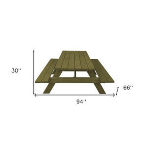 Homeroots 94" Green Solid Wood Outdoor Picnic Table With Umbrella Hole  Solid Wood 525007