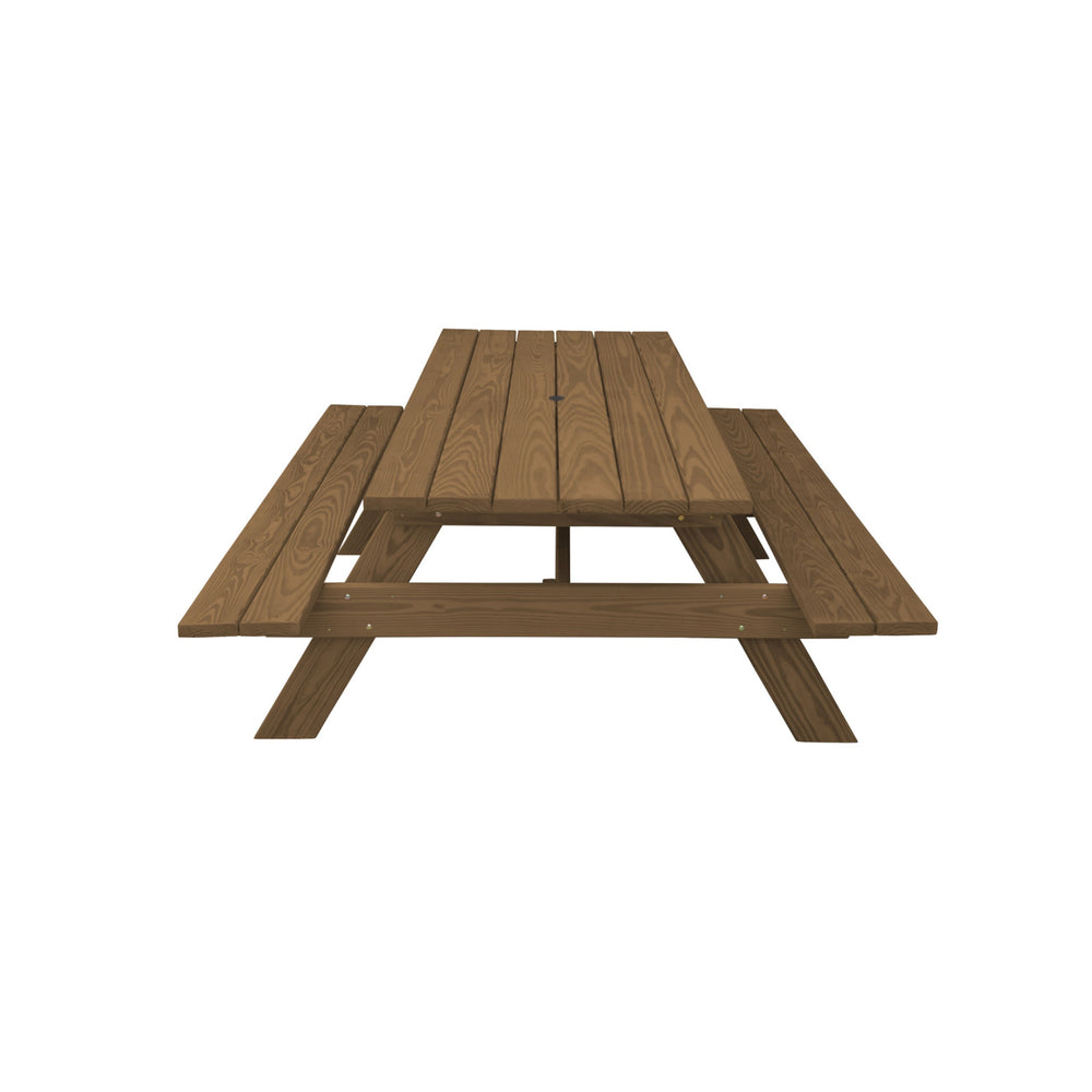 Homeroots 94" Wood Brown Solid Wood Outdoor Picnic Table With Umbrella Hole  Solid Wood 525008