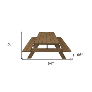 Homeroots 94" Wood Brown Solid Wood Outdoor Picnic Table With Umbrella Hole  Solid Wood 525008