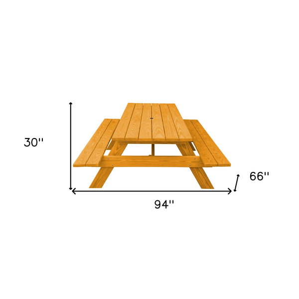 Homeroots 94" Natural Solid Wood Outdoor Picnic Table With Umbrella Hole  Solid Wood 525009