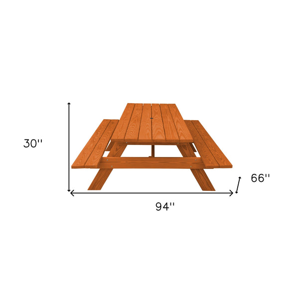 Homeroots 94" Redwood Solid Wood Outdoor Picnic Table With Umbrella Hole  Solid Wood 525010