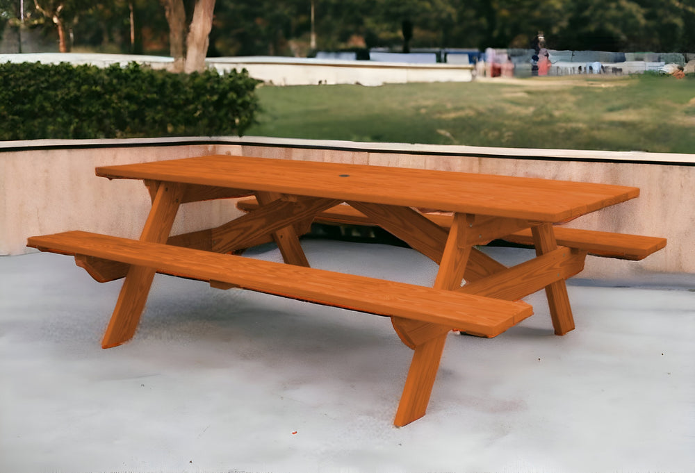 Homeroots 94" Redwood Solid Wood Outdoor Picnic Table With Umbrella Hole  Solid Wood 525010