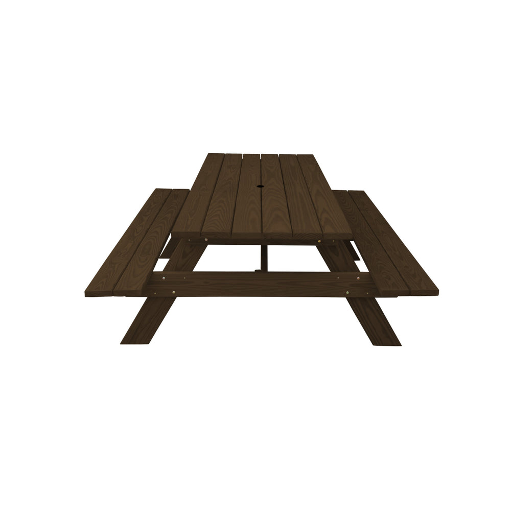 Homeroots 94" Dark Brown Solid Wood Outdoor Picnic Table With Umbrella Hole  Solid Wood 525011