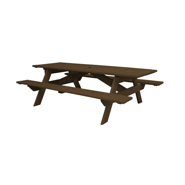 Homeroots 94" Dark Brown Solid Wood Outdoor Picnic Table With Umbrella Hole  Solid Wood 525011