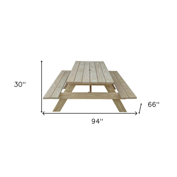 Homeroots 94" Beige Solid Wood Outdoor Picnic Table With Umbrella Hole  Solid Wood 525012