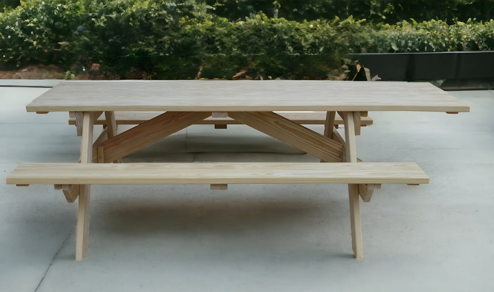 Homeroots 94" Natural Solid Wood Outdoor Picnic Table  Solid Wood 525013